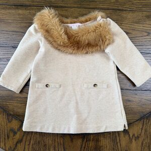 Janie and Jack Tan Faux Fur Collar Top